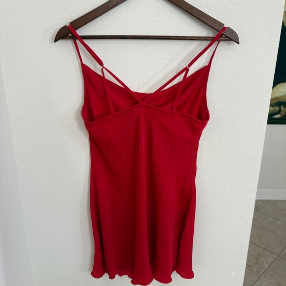 Intimately Free People Red Crisscross Strap Cami Lettuce Hem Mini Dress - Picture 2 of 3